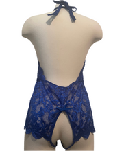 Load image into Gallery viewer, Kloer Royal Blue Crotch Less/Backless Lace Teddy