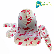 Load image into Gallery viewer, Silky White/Pink Swoosh Durag