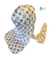 Load image into Gallery viewer, Silky  Pearl White/Black LV Durag
