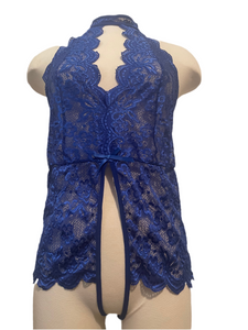 Kloer Royal Blue Crotch Less/Backless Lace Teddy