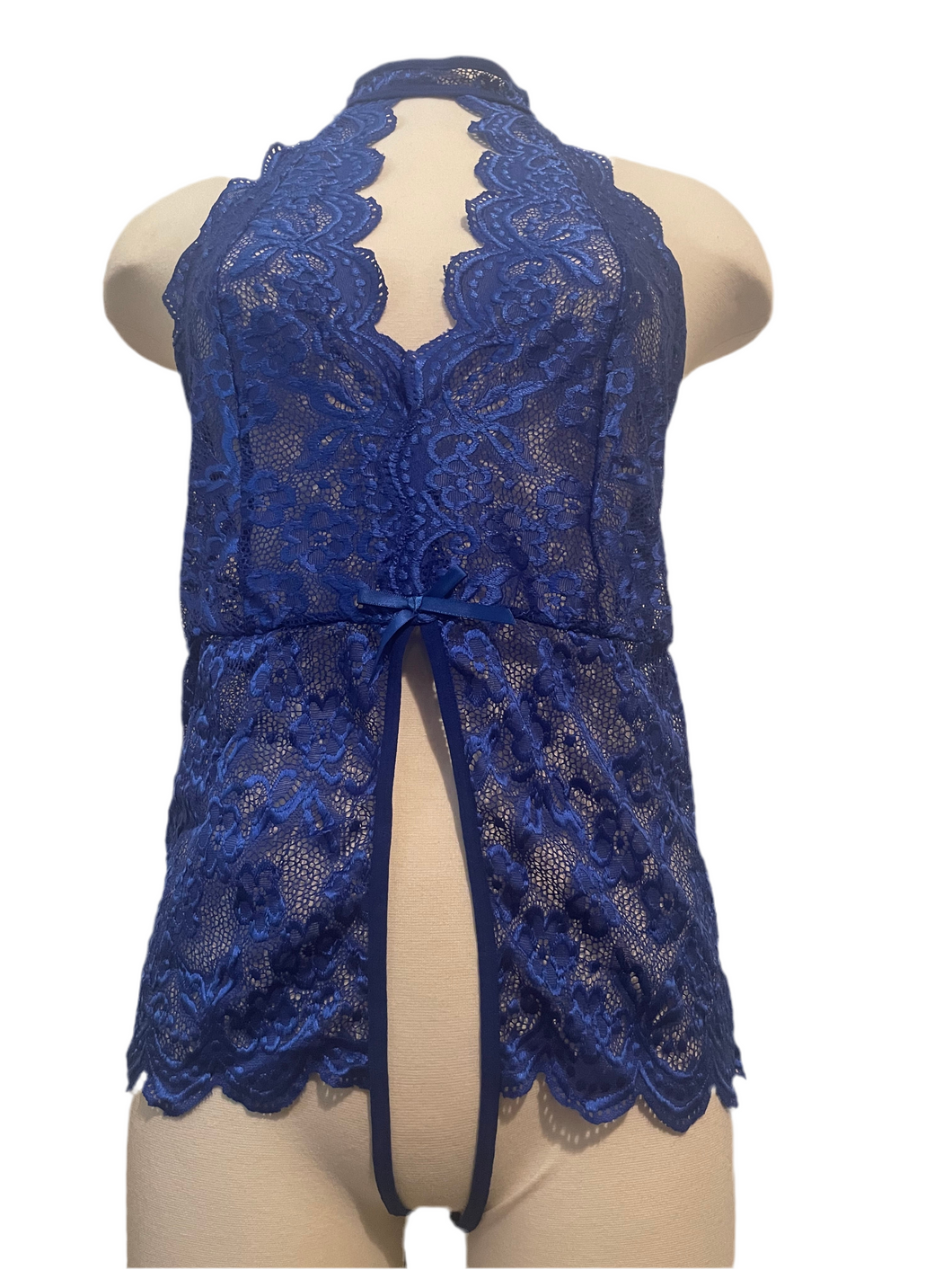 Kloer Royal Blue Crotch Less/Backless Lace Teddy