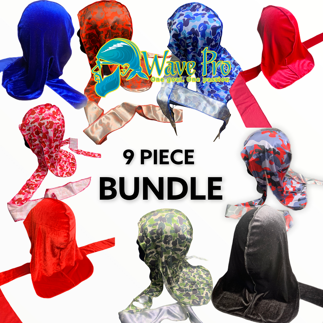 Wave Pro Durags | 9 Piece designer & velvet bundle
