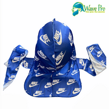 Load image into Gallery viewer, Silky Blue/White Swoosh Durag
