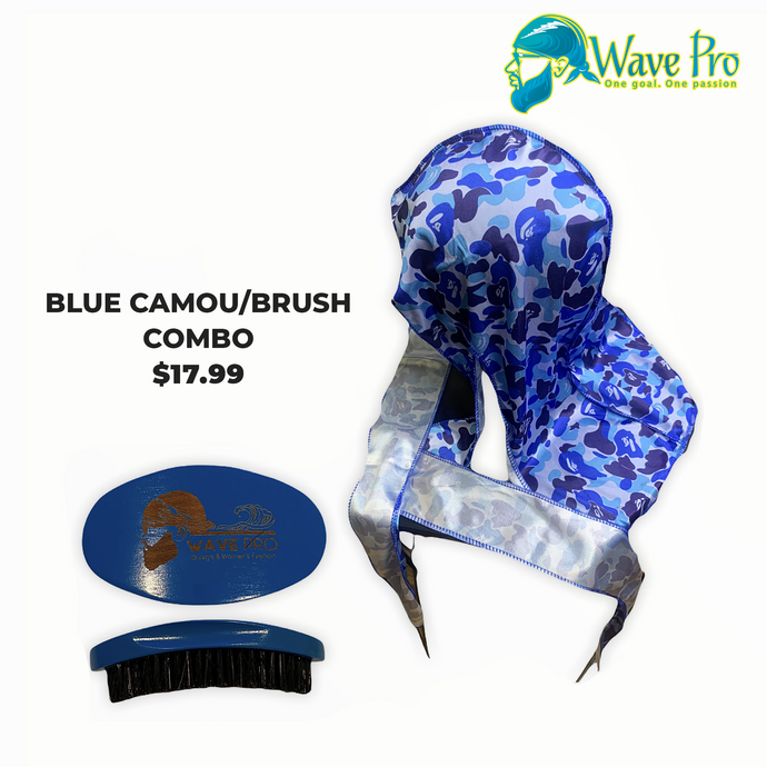 Wave Pro Durags | Silky Blue Camou Durag/Brush Combo