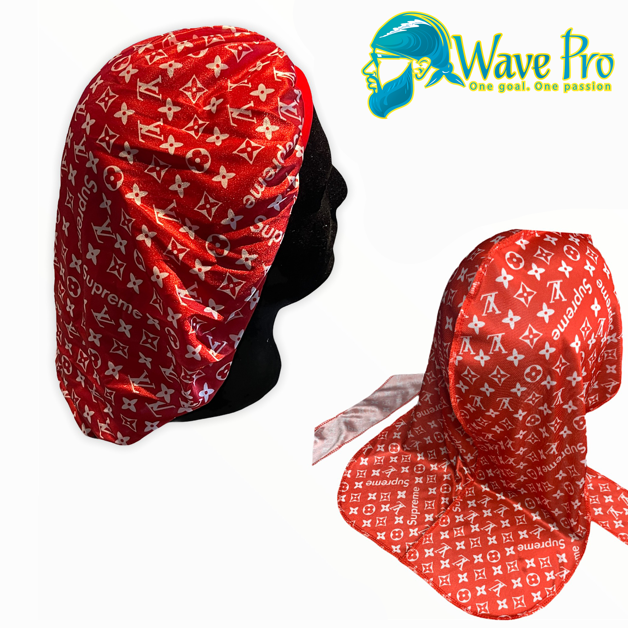 Red and white CDG Matching Durag and Bonnet set – BratzBeautyBox